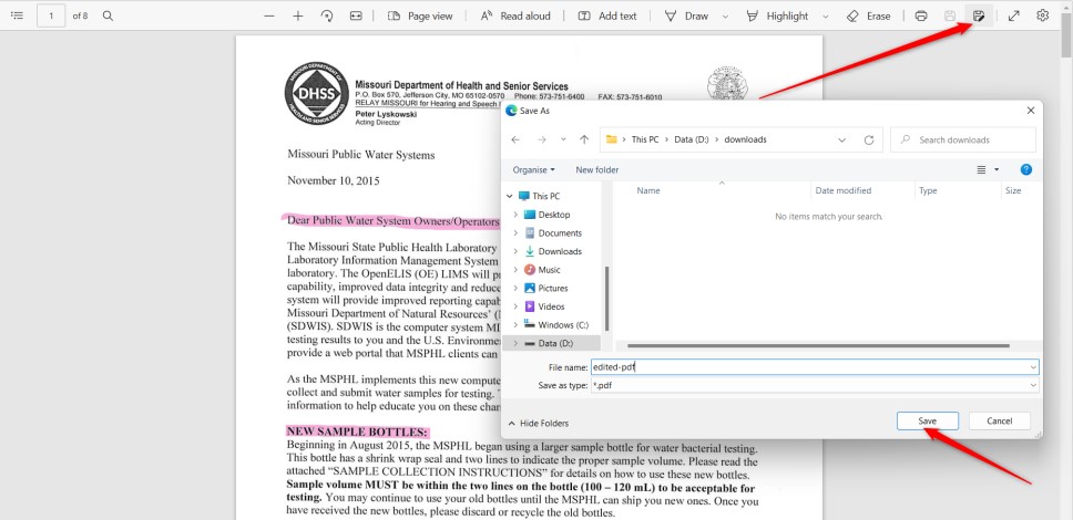 Das PDF in Microsoft Edge speichern