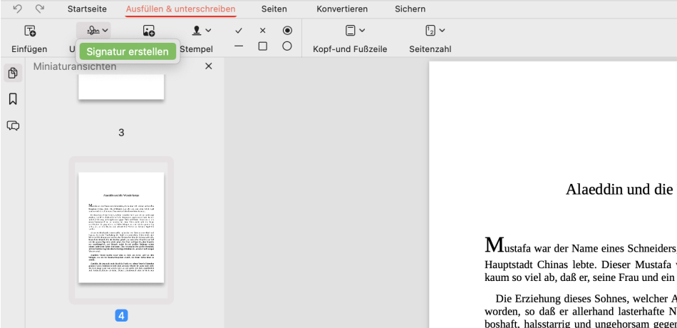 Signatur erstellen klicken