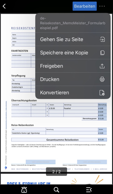 Das PDF-Formular speichern und teilen
