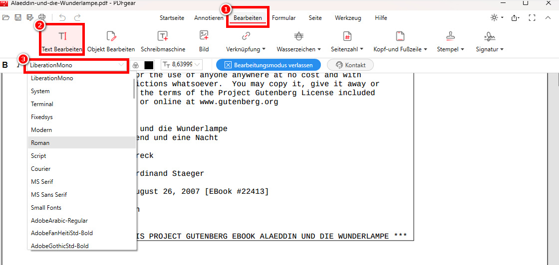 Ändern Sie Textschriftarten mit PDFgear