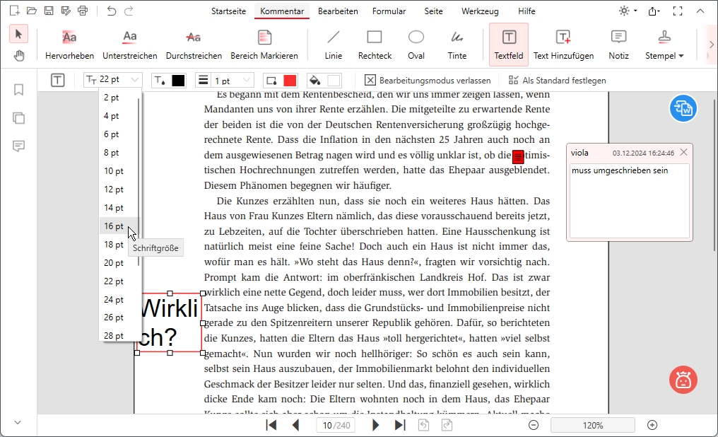Textfeld in PDF einfügen