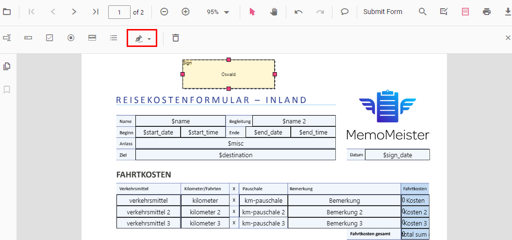 Formular unterschreiben
