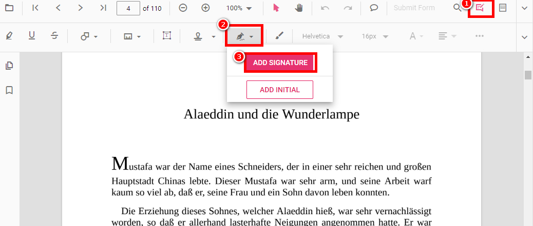 Finden Sie den Signatur-Button