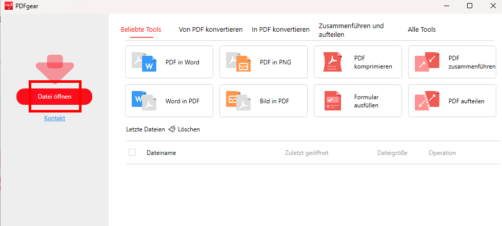 Laden Sie ein PDF zu PDFgear hoch