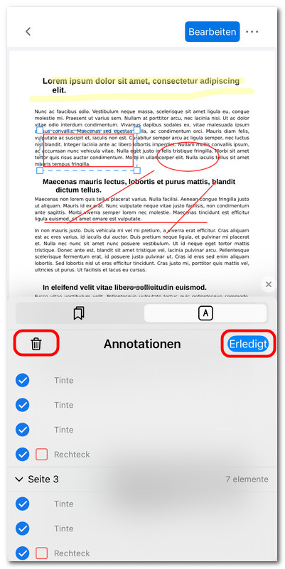 Anmerkungen in PDFgear für iOS gesammelt löschen