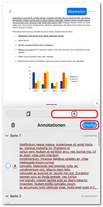 Anmerkungen-Panel öffnen