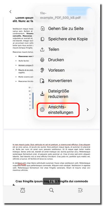 Ansichtseinstellungen prüfen
