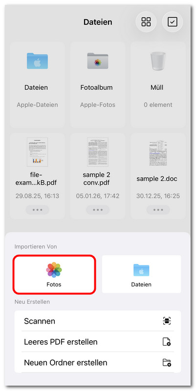 Bilder aus der Fotos-App in PDFgear importieren