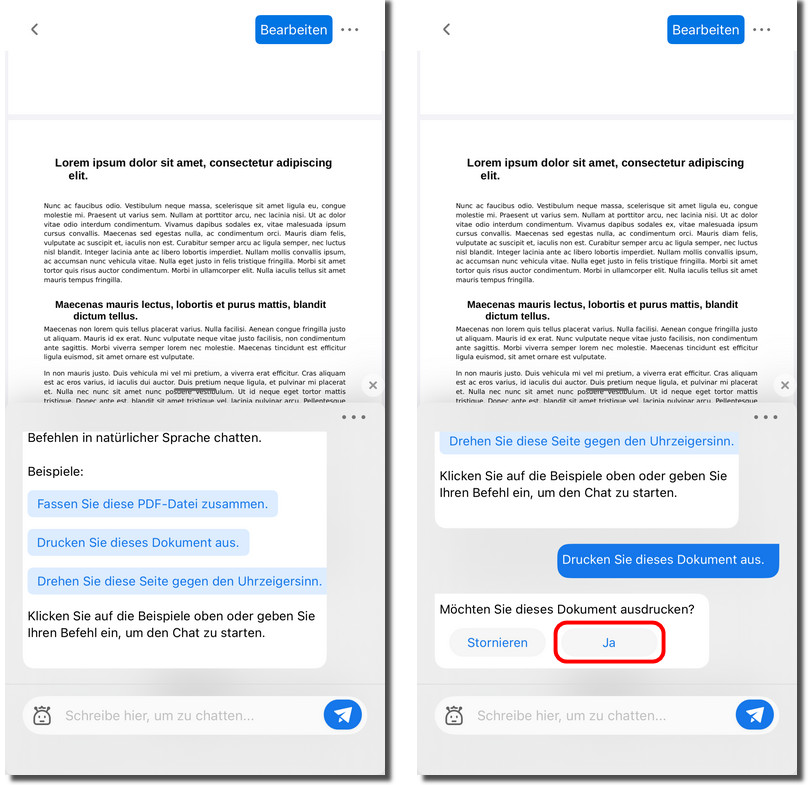 Copilot bitten, PDF zu drucken