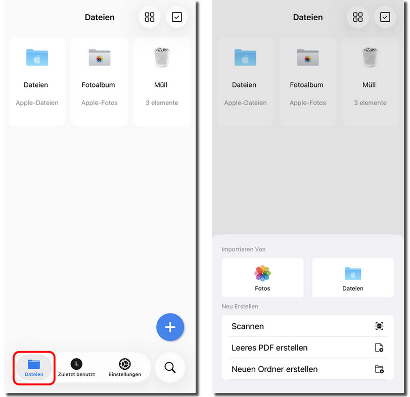 Dateien-Tab von PDFgear für iOS