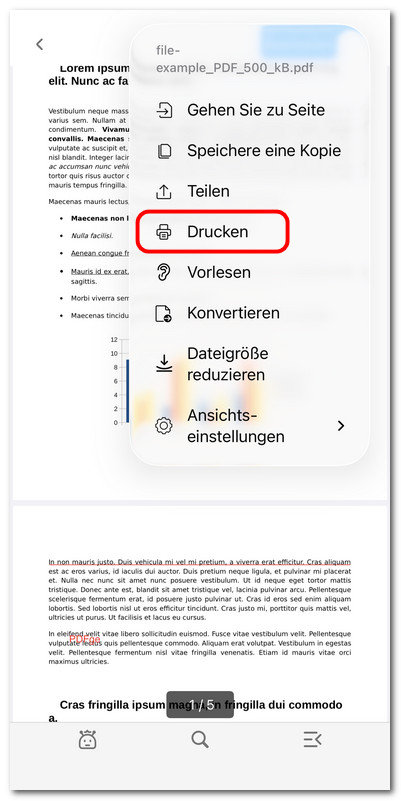 Druckermenü in PDFgear für iOS öffnen