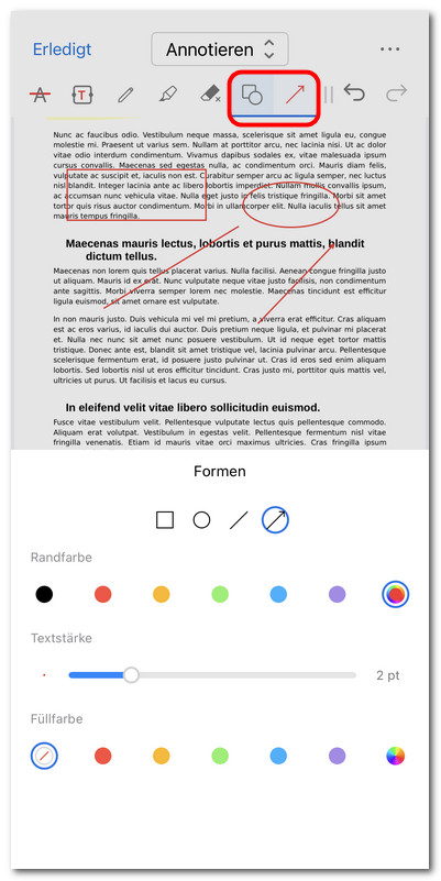 Formen zu PDF auf iOS hinzufügen