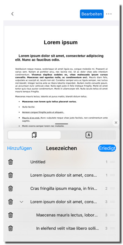 Lesezeichen auf iOS bearbeiten
