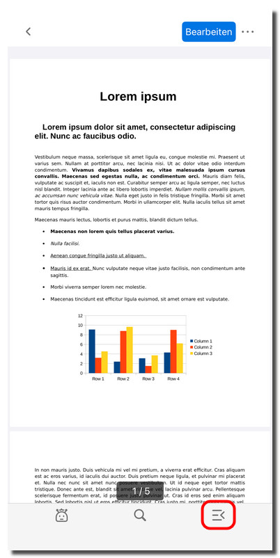 Lesezeichen- und Anmerkungen-Panel öffnen