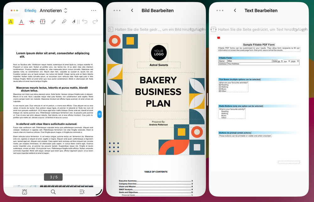 Mehrere PDFs auf dem iPad gleichzeitig anzeigen und bearbeiten