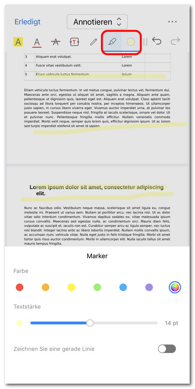 Mit Marker im PDF zeichnen