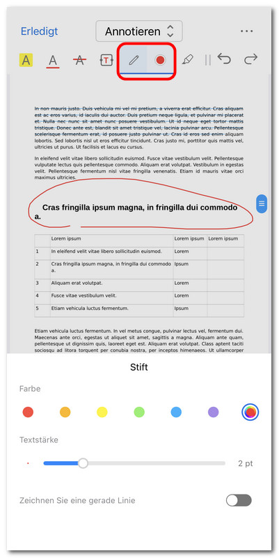 Mit Stift im PDF zeichnen