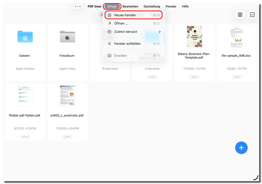 Neues Fenster in PDFgear auf dem iPad öffnen