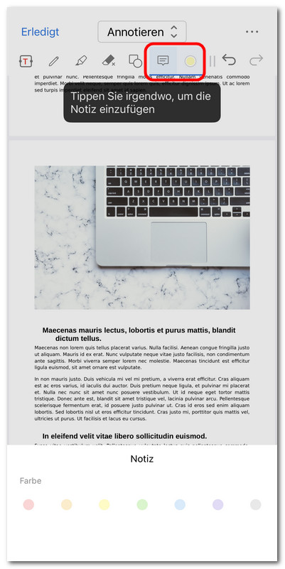 Notiz in PDF auf iOS einfügen