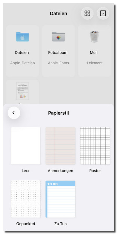 Papierstil auswählen