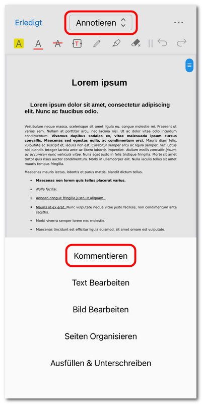 PDF-Anmerkungswerkzeug öffnen