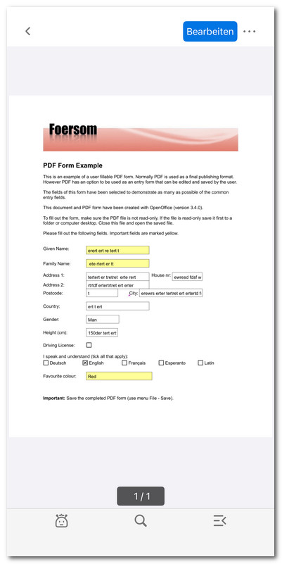 PDF-Formular auf iOS bearbeiten auswählen