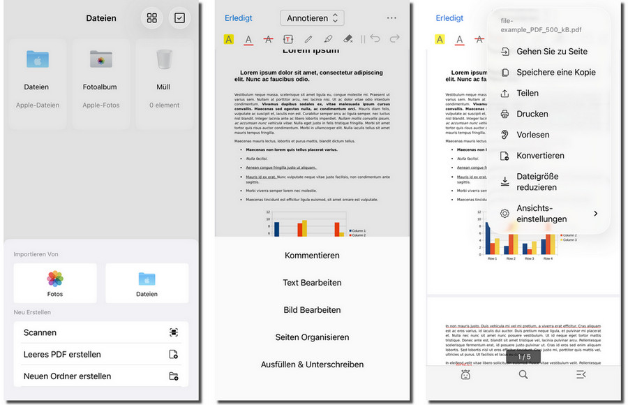 PDFgear für iOS – Benutzeroberfläche