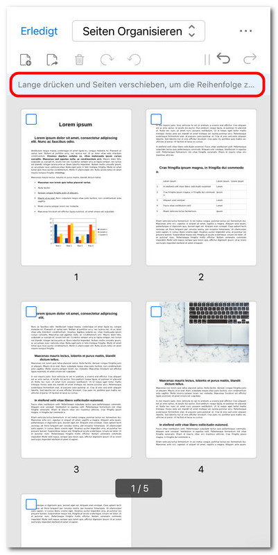 Seite verschieben, um die Reihenfolge zu ändern