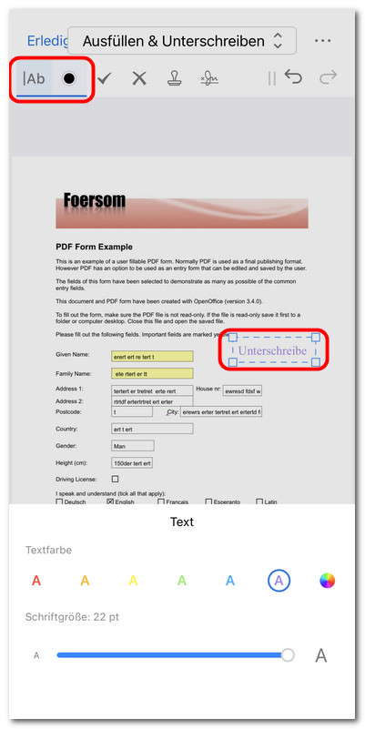 Text in PDF-Formular einfügen
