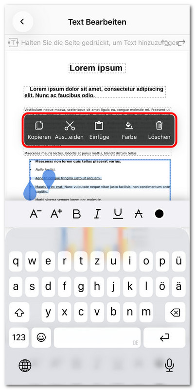 Text zum Bearbeiten auf iOS auswählen