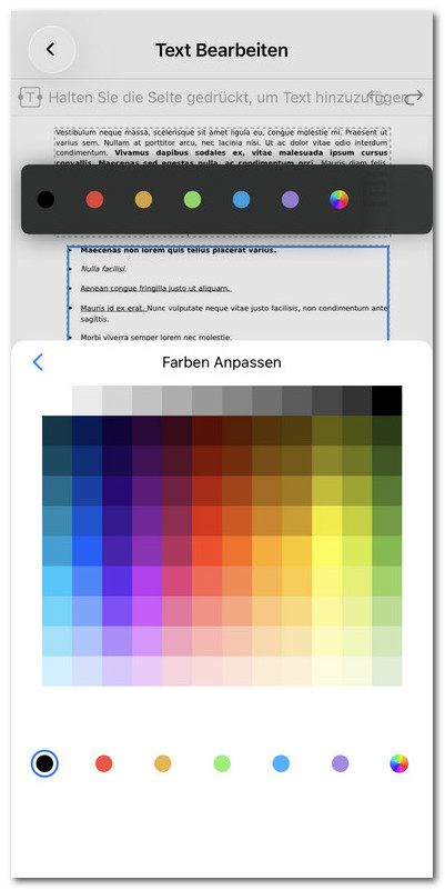 Textfarbe im PDF auf iOS ändern