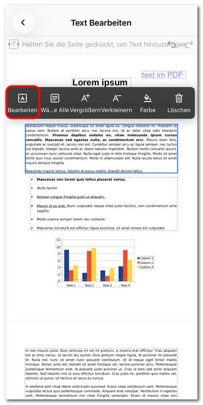 Vorhandenen Text im PDF auf iOS bearbeiten