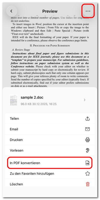 Word in PDF konvertieren mit PDFgear für iOS