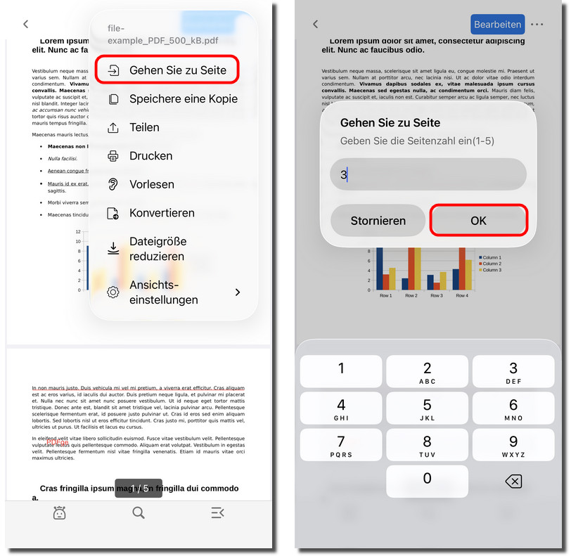 Zu einer bestimmten Seite in PDFgear für iOS springen