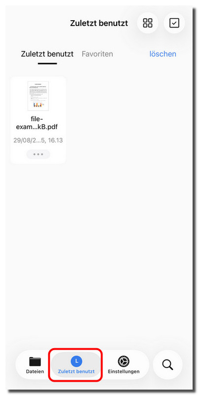 Zuletzt-Tab in PDFgear für iOS
