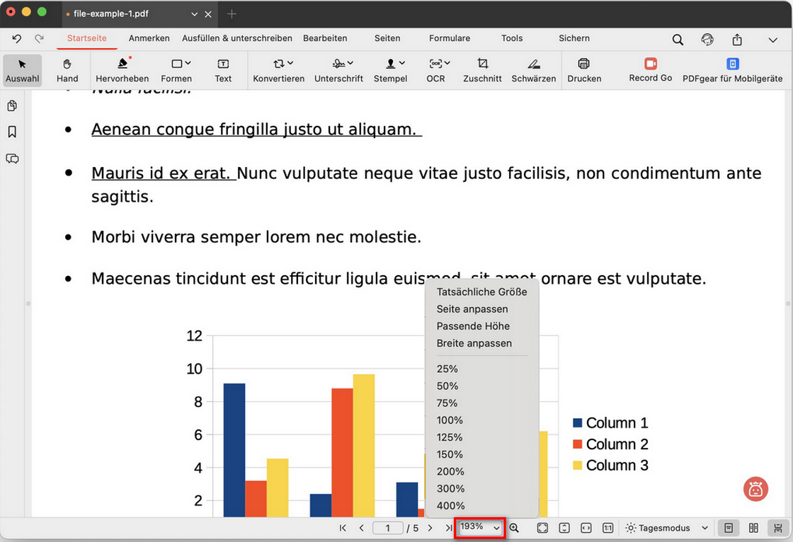 Ansichtsmenü anzeigen