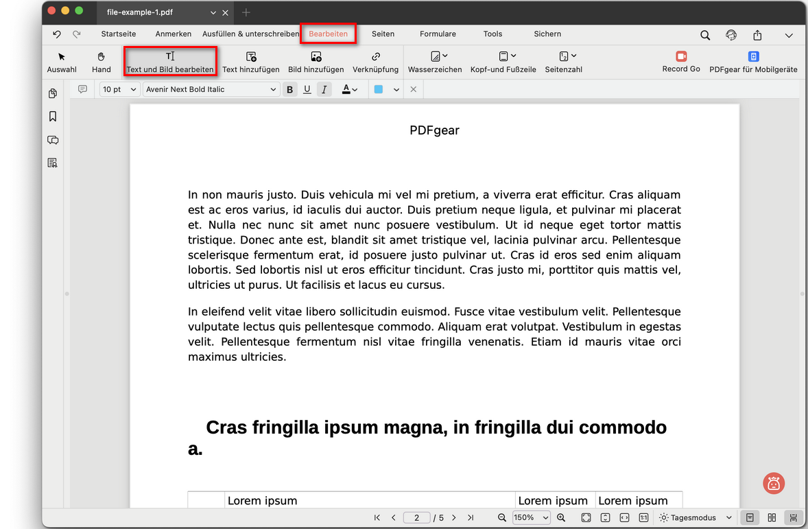 Bearbeitungsmodus öffnen