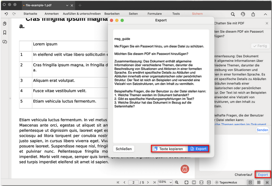 Chatverlauf exportieren