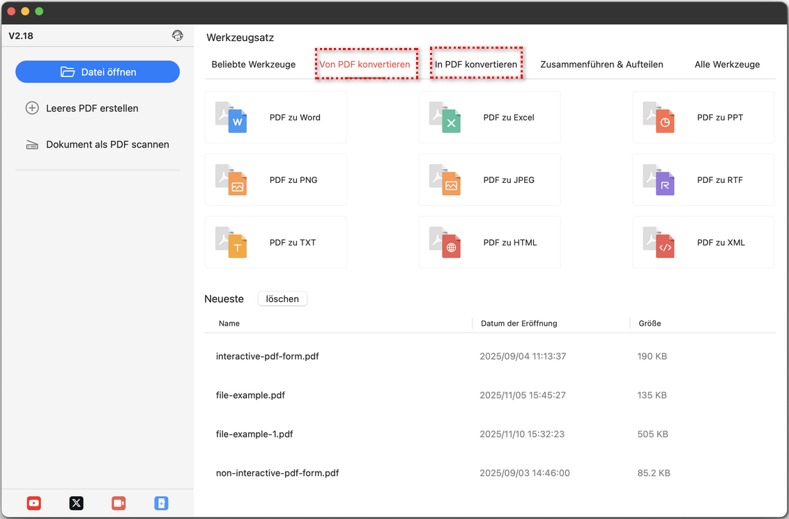 Das Konvertierungsfenster öffnen
