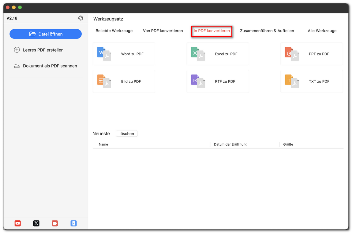 Den Tab „In PDF konvertieren“ öffnen