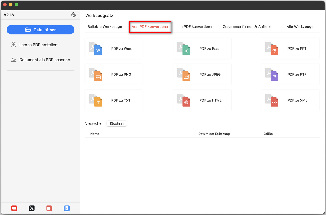 Den Tab „Von PDF konvertieren“ öffnen