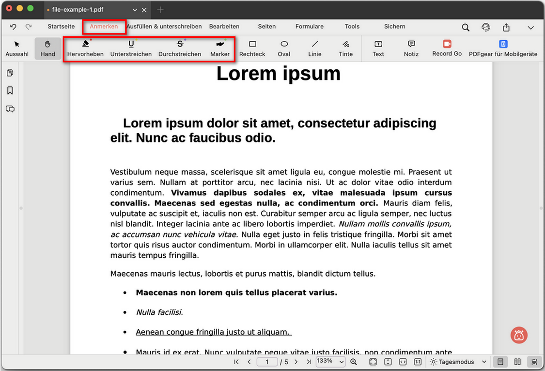 Die Markierungswerkzeuge in PDFgear öffnen