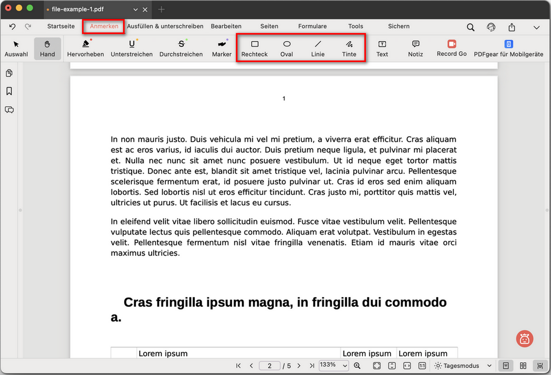 Die Zeichenwerkzeuge öffnen