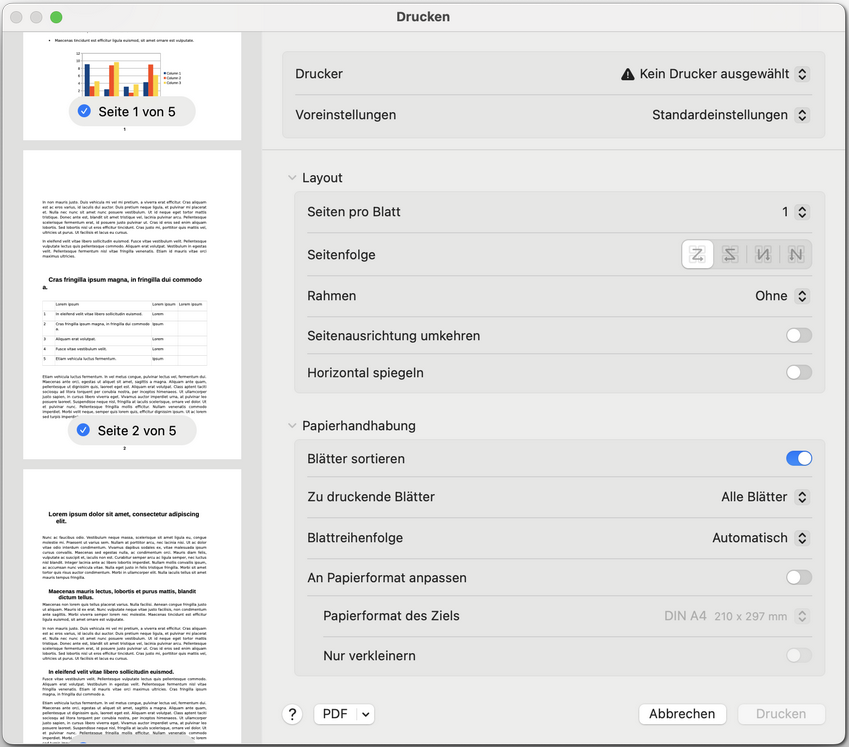Drucklayoutoptionen festlegen