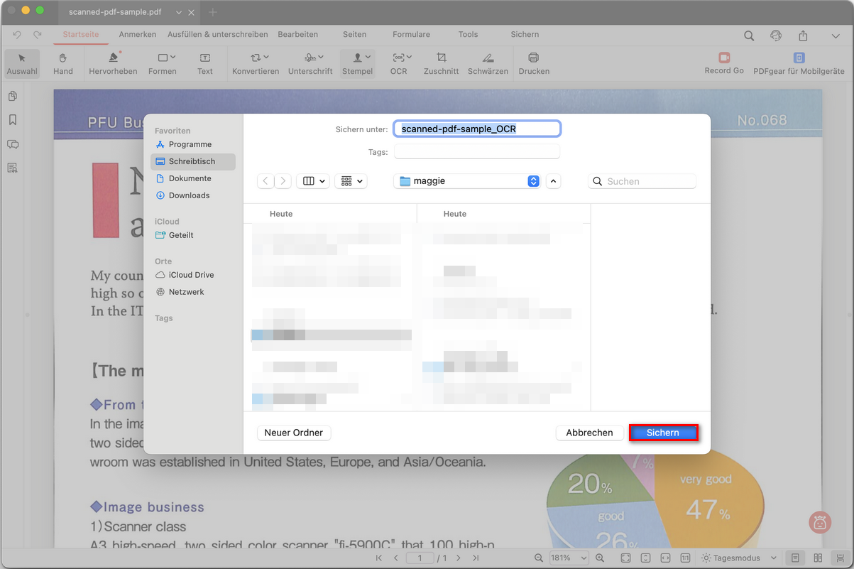 Durchsuchbare PDF-Datei speichern