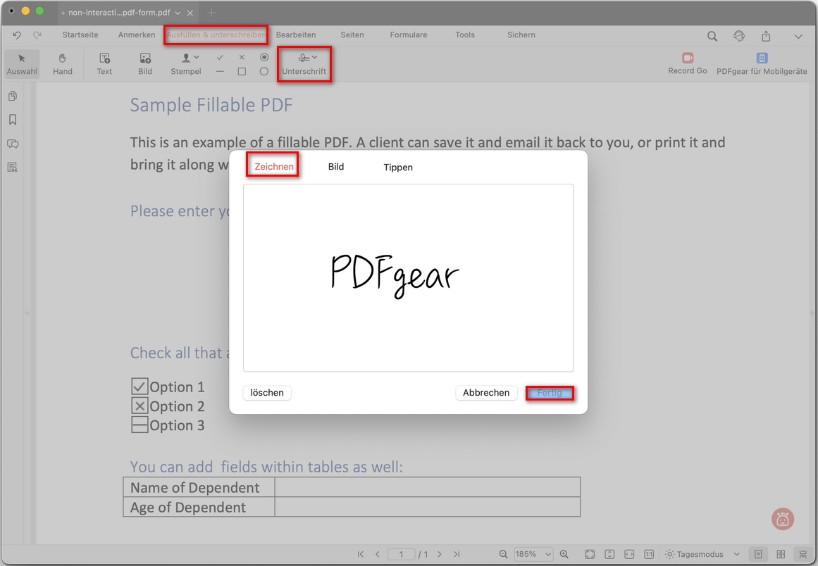 Eine handschriftliche Unterschrift erstellen