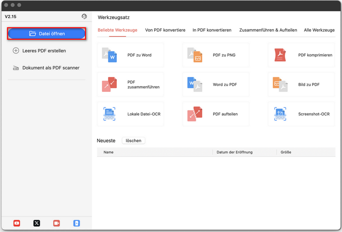 Eine PDF-Datei in PDFgear auf dem Mac öffnen