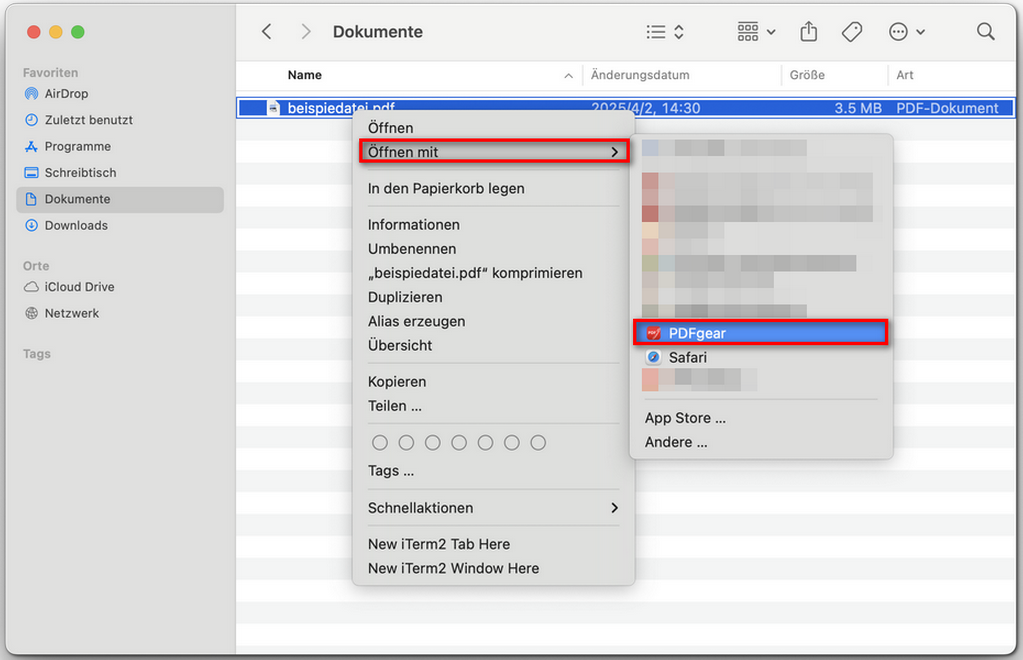 Eine PDF-Datei mit PDFgear auf dem Mac öffnen