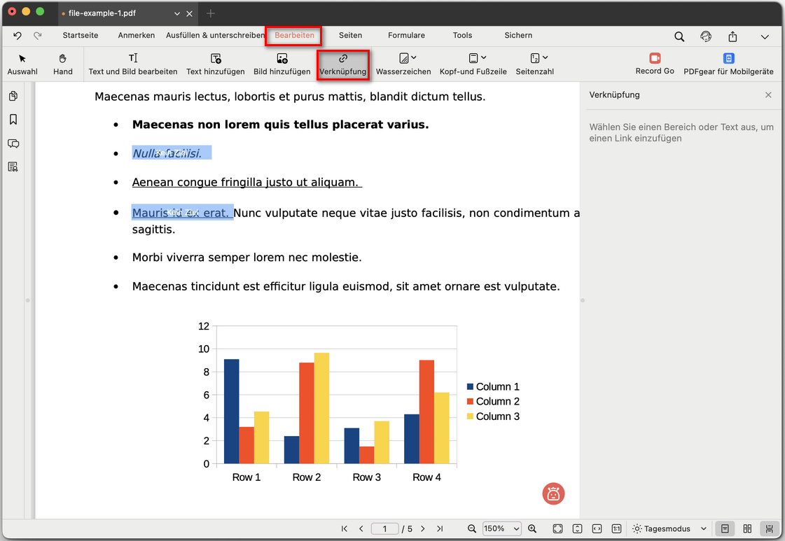 Einen Bereich oder Text zum Einfügen eines Links auswählen