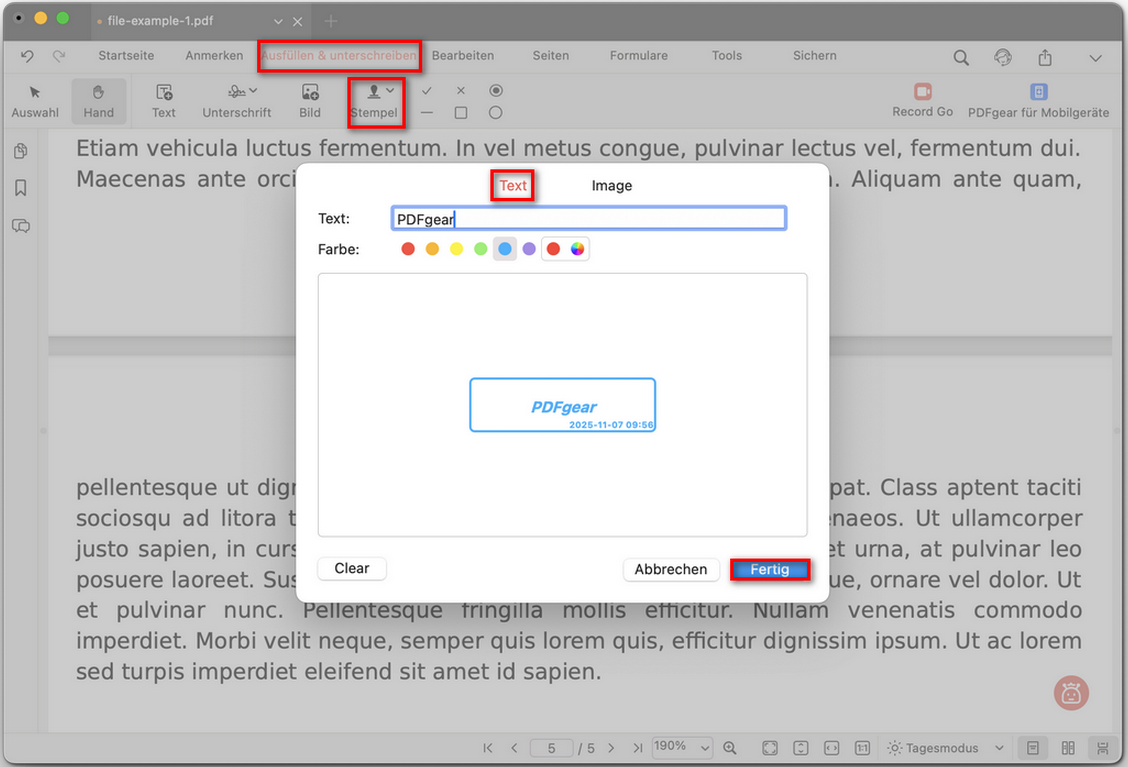 Einen Textstempel hinzufügen